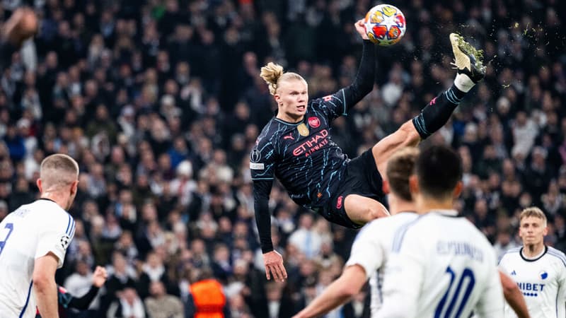 Copenhague-Manchester City: le retourné complètement fou tenté par Haaland, mesuré à 2,34m du sol