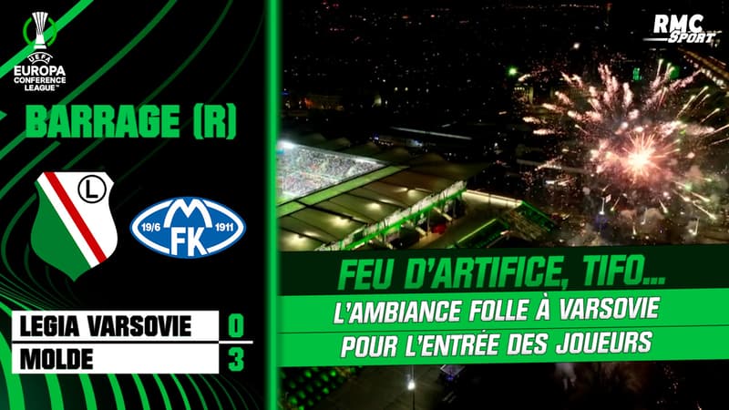 Legia Varsovie 0-3 Molde : Feux d’artifice, tifo… l’ambiance folle à Varsovie pour l’entrée des joueurs